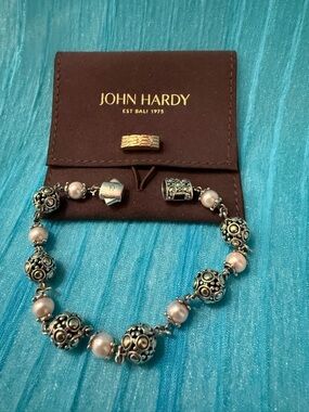John Hardy 18K Gold & Sterling Silver Pearl Bracelet Dot Bali Designer